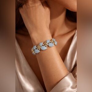 H&S light blue petals & gold plated stems chain w/cz stones throughout 🩵 💎 ✨